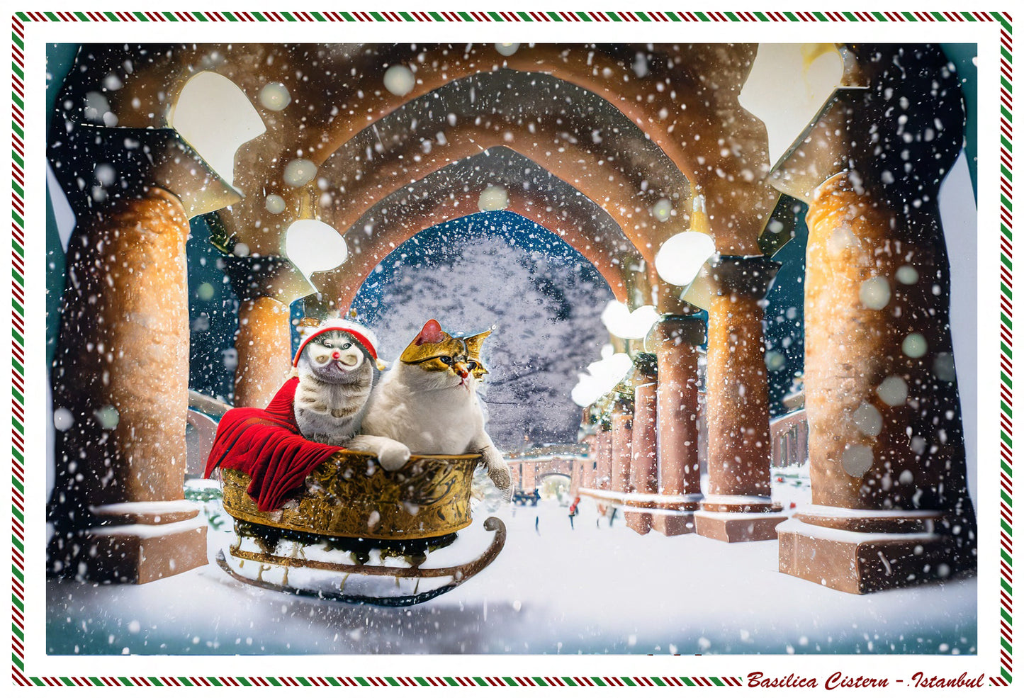 Cats of Istanbul - Winter Cat VI / BASILICA CISTERN Postcard