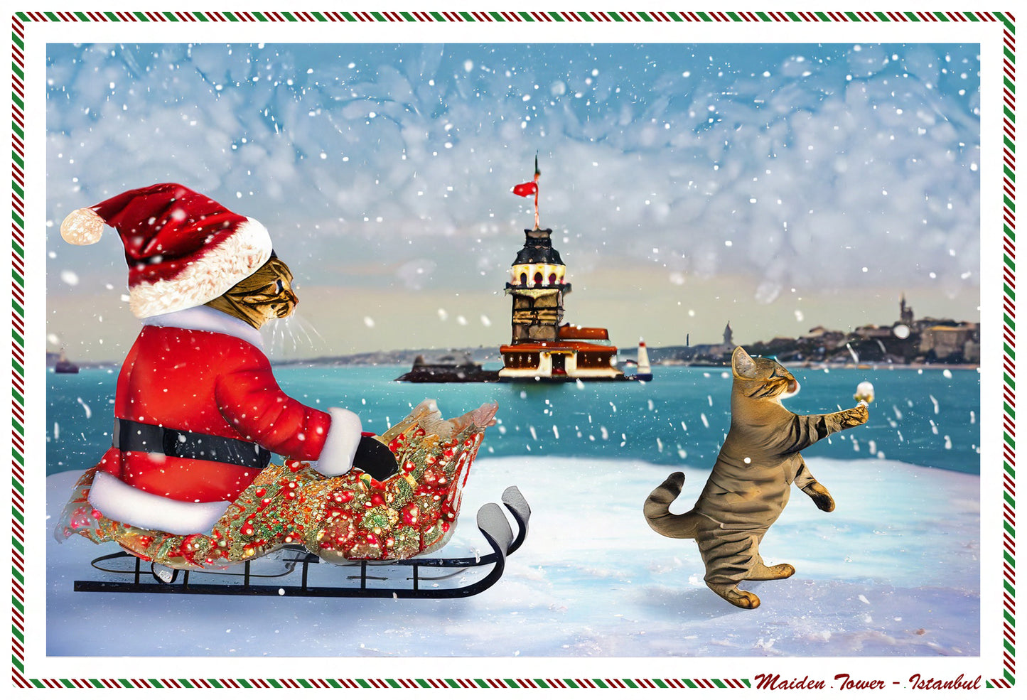 Cats of Istanbul - Winter Cat VII / MAIDEN TOWER Postcard